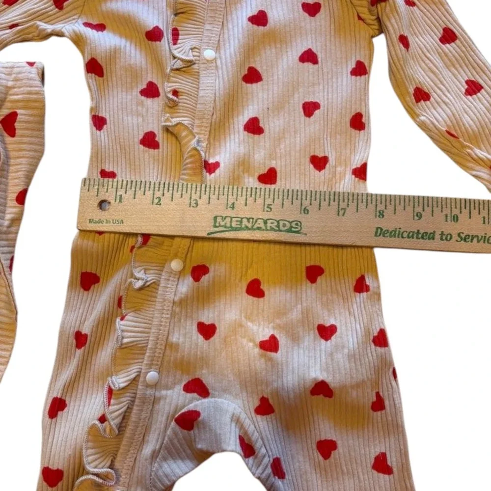 Heart Print Ruffle Romper with Belt, Long Sleeve,‎ Valentine's Day Outfit, 100
